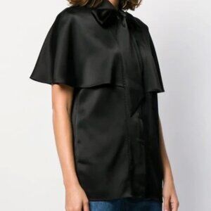 ESCADA Nusahi Tie-neck Satin Capelet Blouse In Black